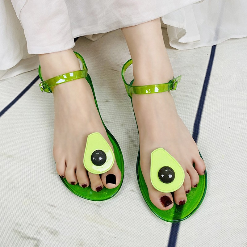 Women Fruit Sandals Transparent PVC Flat Flip Flop Sandal Ladies 2022 Summer Outdoor Fashion Non-slip Buckle Strap Beach Shoes