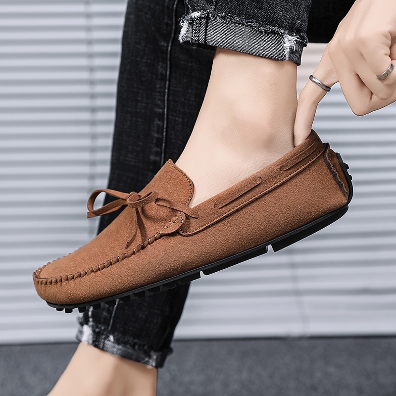 Men Loafers Suede Leather Moccasins Classic Casual Shoes Slip On Walking Shoes Comfortable Non-slip Driving Shoes Men's Shoe