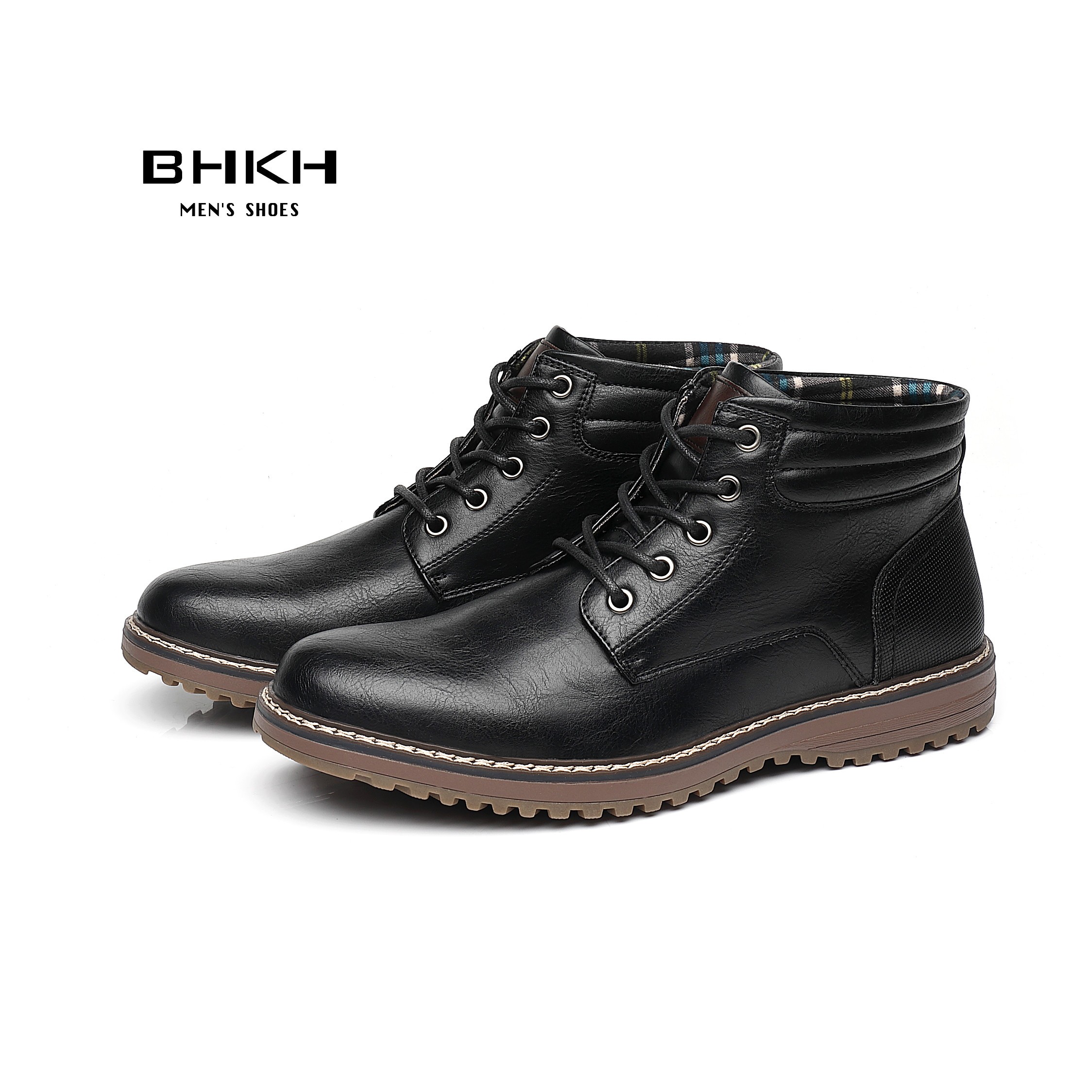 BHKH New Autumn Winter Men Boots Fashion Lace Up Winter Shoes Lightweight Smart Casual Shoes Comfortable Ankle Boots Office Work Casua