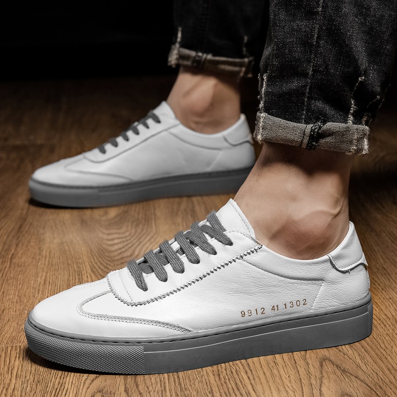 Luxury genuine leather shoes men's white sneakers casual shoes Korean version fashion casual shoes