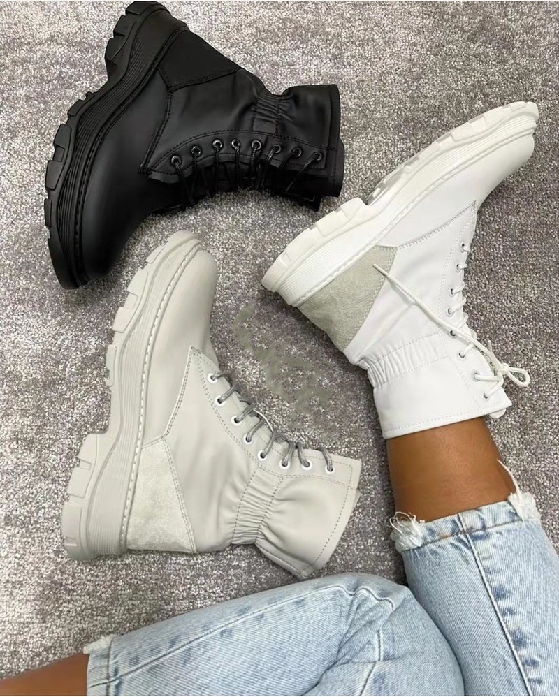 Women's Boots Fashion Leather High Top Women Martin Boots Chunky Ankle Boots Platform Shoes Plus Size zapatos de mujer 2021