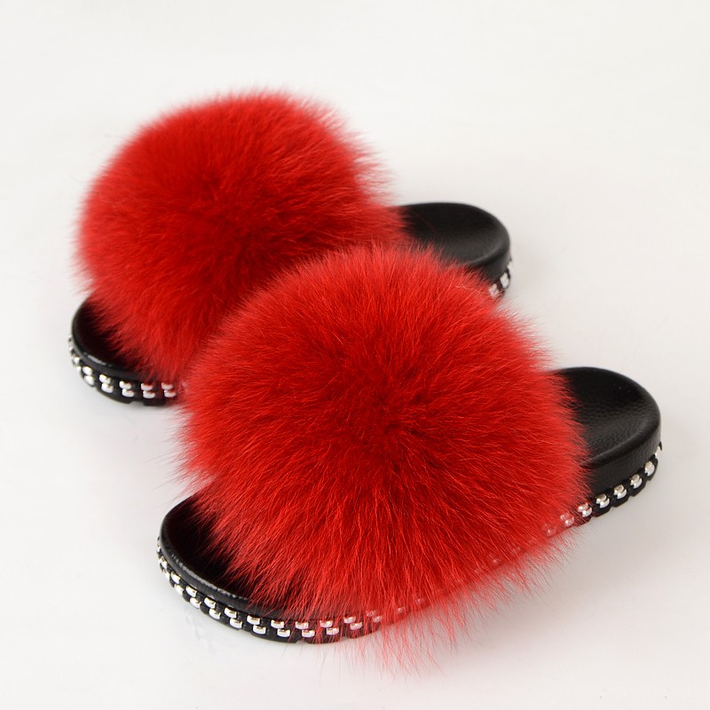 Fur Slippers Women Real Fox Fur Slides Fluffy Home Slippers Luxury Flip Flop with Fur Ladies Platform Sandals Summer Shoes Women