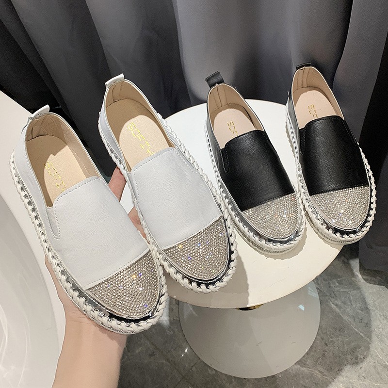 Large casual single shoes 2021 autumn new Lefu shoes thick sole flat bottom diamond fashion women's shoes women's shoes