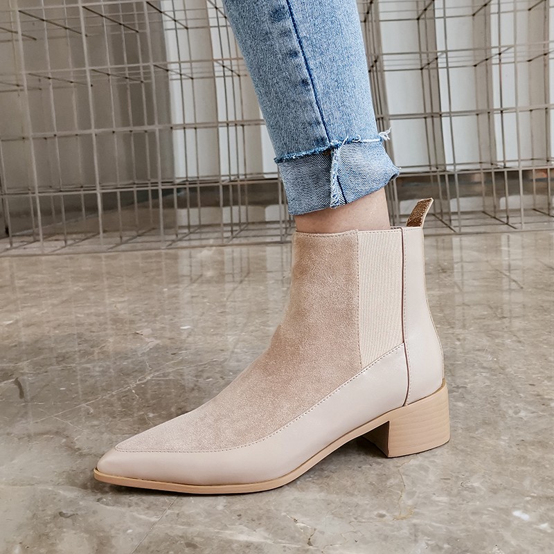 Women Ankle Boots Genuine Leather 22-26.5cm Feet Length Leather Pointed Toe Chelsea Boots Spring and Autumn Wild Woman Shoe