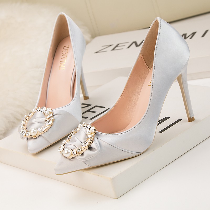 10cm rhinestone women's shoes stiletto high heels sexy thin shallow mouth pointed shiny rhinestone buckle women single shoes