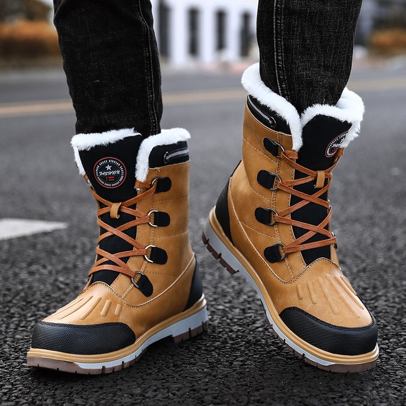 SOLIBEN Winter Men Boots Waterproof Warm Fur Snow Boots Men Outdoor Winter Work Casual Shoes Rubber Ankle Boots