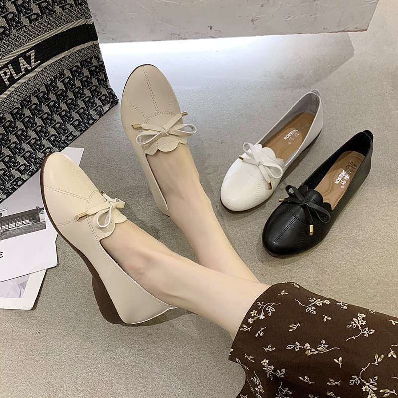 Spring Cute Bow White Elegant Gentle Low-heeled Casual Fashion Soft Women's Shoes Pregnant Women Go Out Comfortable Flat Shoes