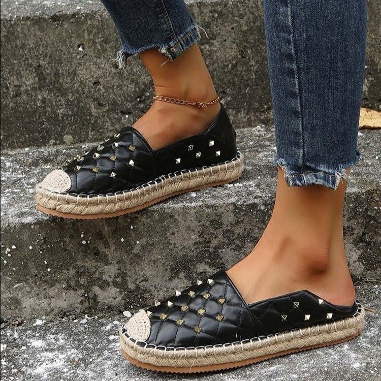 Women Fisherman Flats Casual Loafers Shoes Canvas Hemp Female 2022 Autumn New Slip-on Rivet Comfortable Mules Zapatillas Mujer