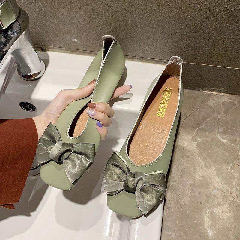 2022 spring new cute bow apricot cute women's shoes soft comfortable flat shoes holiday leisure breathable light women's shoes