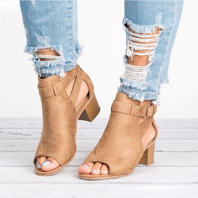 Women Wooden Sandals 2022 Summer New Solid Color High Heels Open Toe Strap Buckle Casual Female Fashion Sandalias De Mujer