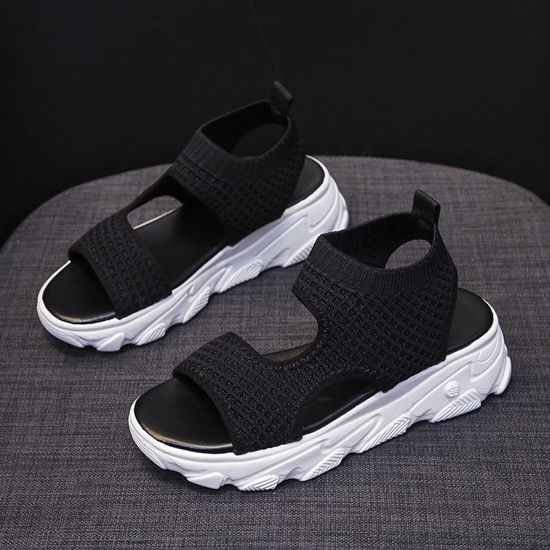 New summer women's sandals chunky mesh thick bottom white shoes 5cm wedges platform trend women sandals beautiful girl beach shoes