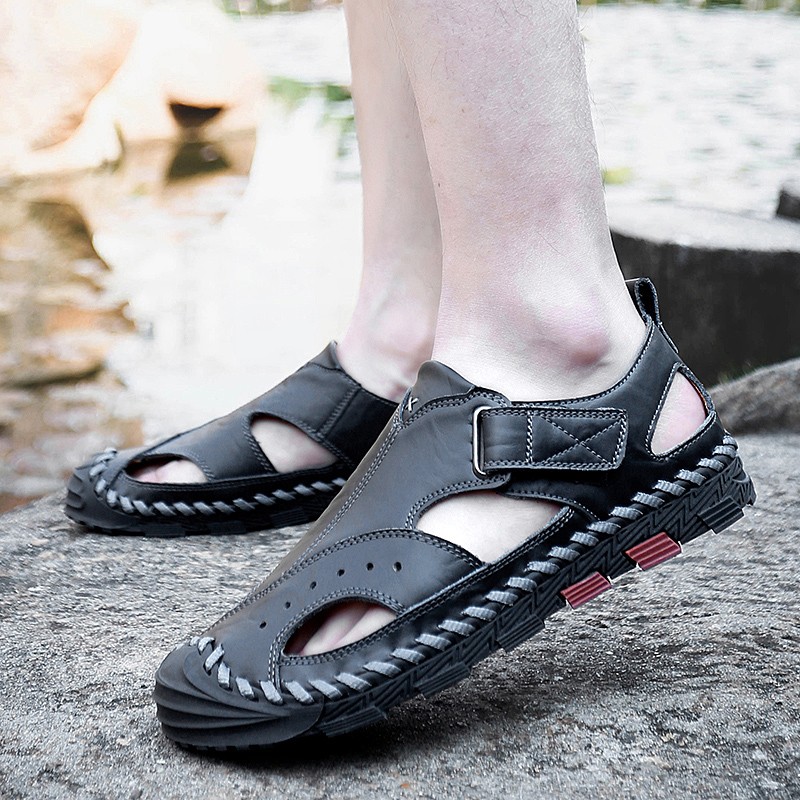 2022 New Summer Men's Mesh Sandals Outdoor Casual Rome Sandals Genuine Leather Men Beach Sandals Non Slip Sneakers Big Size