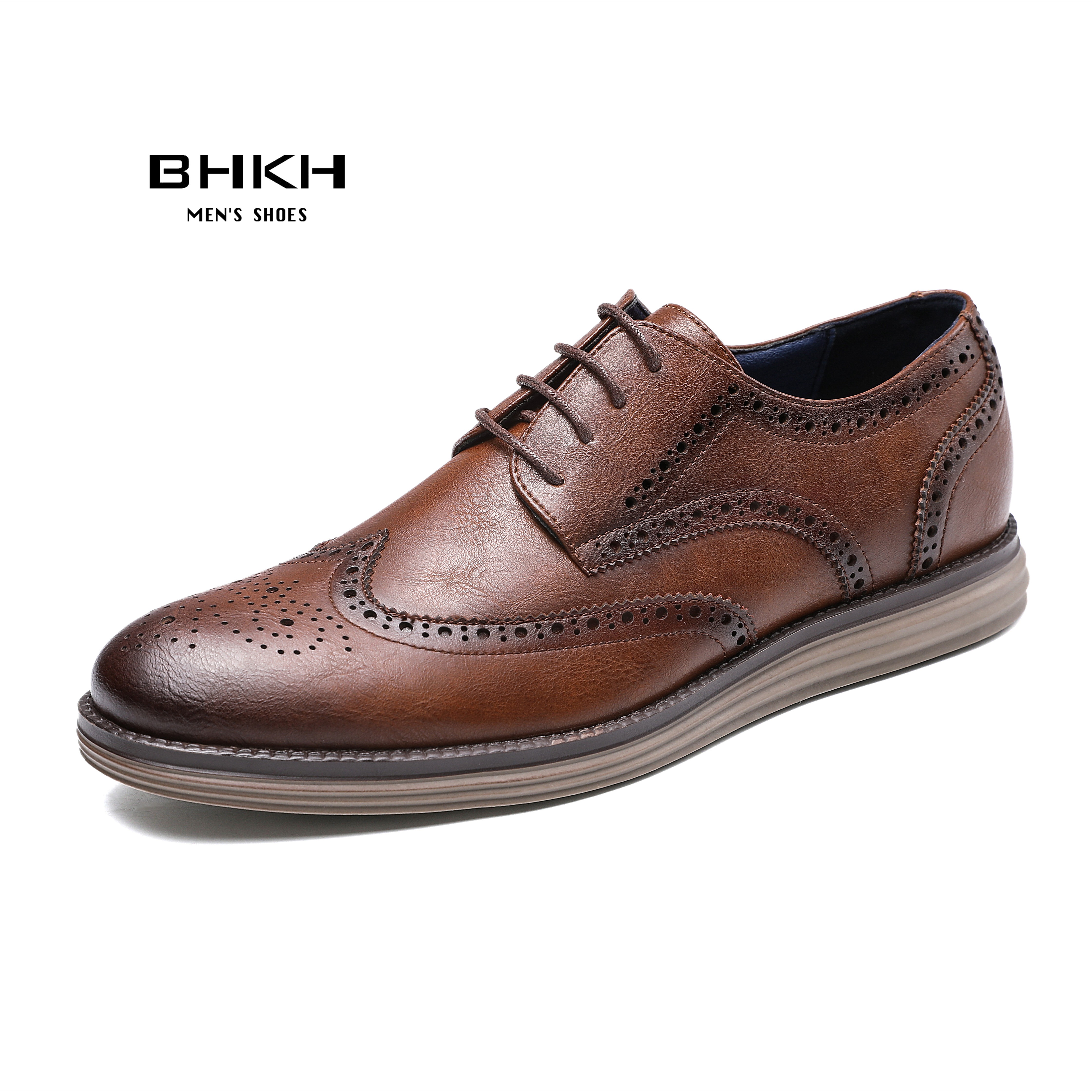 BHKH 2022 Autumn Mens Dress Shoes Genuine Leather Lace-up Men Casual Shoes Smart Business Office Work Shoes Men Shoes