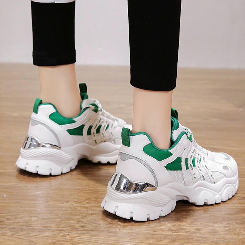 Rimocy Women's Fashion Mixed Colors Wedges Sneakers 2022 Breathable Mesh Sneakers Woman Green Platform Vulcanized Shoes