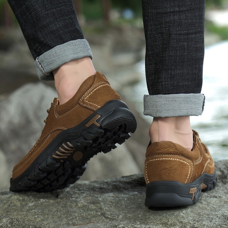 Men's casual shoes outdoor sports shoes men's flat shoes non-slip platform men's genuine leather shoes comfortable band hiking shoes