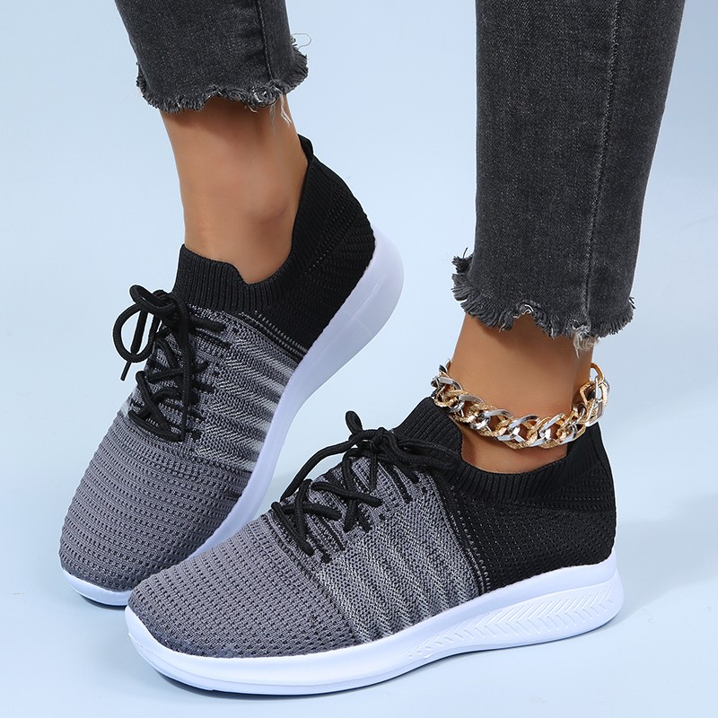 Rimocy Breathable Women Running Shoes Spring 2022 Mix Color Knitted Platform Sneakers Women Soft Sole Mesh Casual Shoes Flats