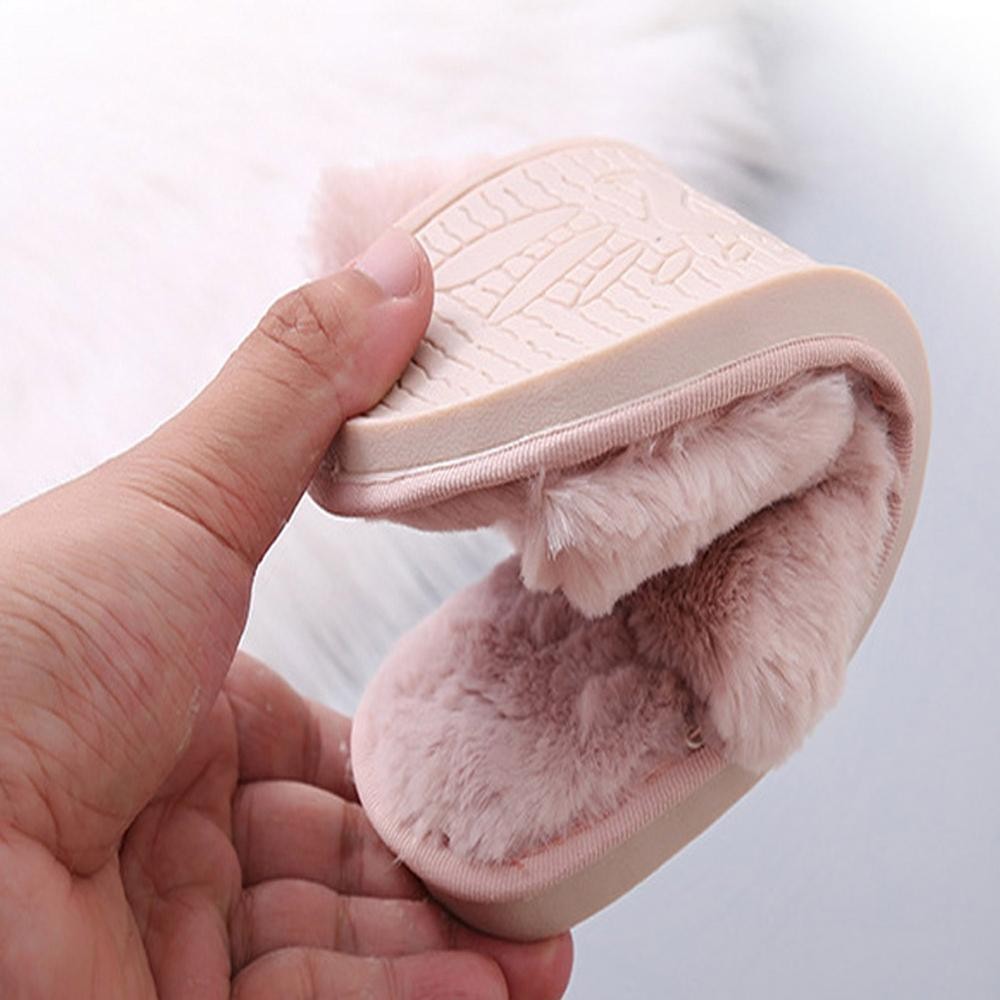 Women Fluffy Winter Sandal Cross Velor Open Toe Sandal Soft Warm Flat Shoes Faux Fur Slippers Home Women's Shoes WJ004