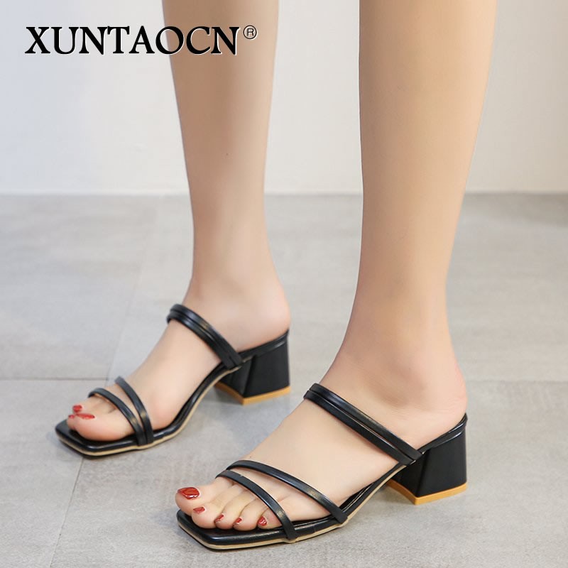 New 2022 Female Sandals Sexy Summer Slippers Ladies High Heels Square Open Toe Slides Party Shoes Women Sandals for Women