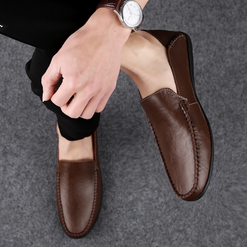 Men's Genuine Leather Moccasin Shoes Casual Breathable Italian Style Lace Up Plus Size 38-46 Summer Shoes