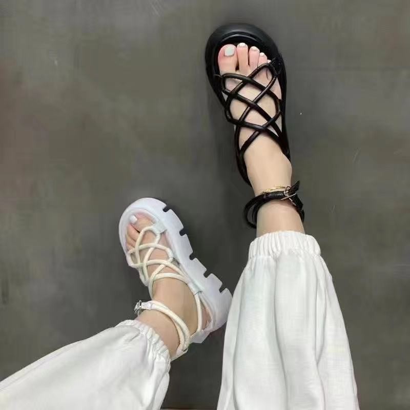 Women's sandals 2021 summer new fashion thick bottom breathable Eugene yarn mesh magic splice Roman sandals hook and loop