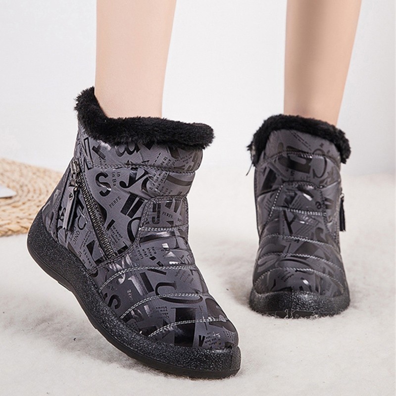 Rimocy Fashion Women Snow Boots Waterproof Flat Platform Warm Ankle Boots Woman Letter Winter Shoes 2021 New Plus Size 35-43