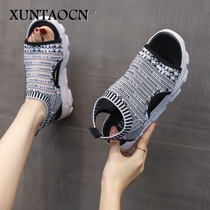 women sandals wedges shoes summer platform sandals shoes women female slip on peep toe knitted ladies casual sneakers 2022