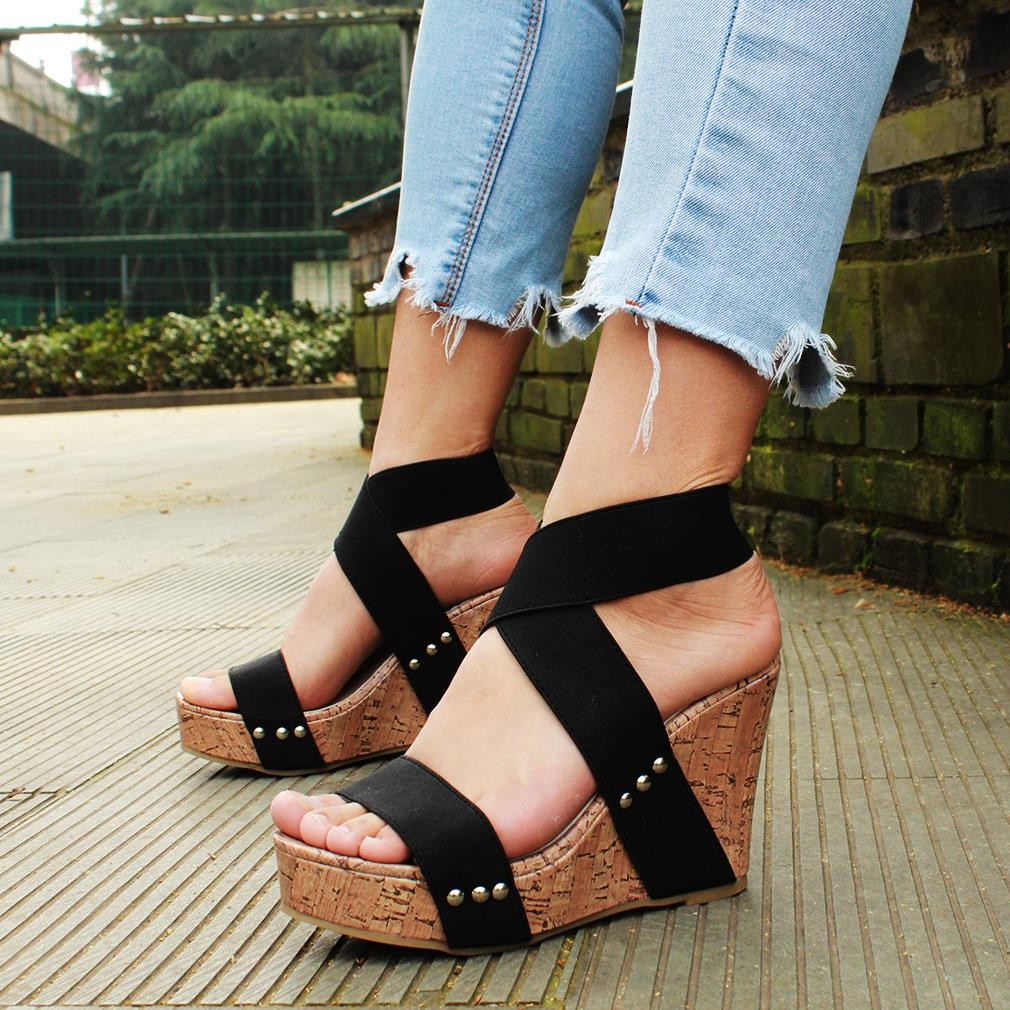 Women Sandals Platform Sandals High Heels Shoes Elastic Strap Gladiator Sandalia feminina Summer Wedge Heel sandalias