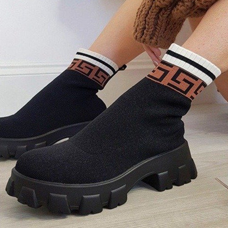 Shoes woman boots knit sock boots women's thick-soled short tube breathable plus size 43 Martin boots platform socks heels