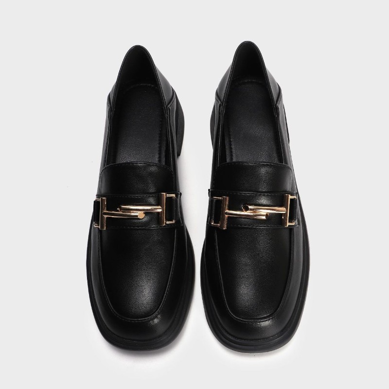 2021 spring/summer new casual shoes pure black low-top square head fashion step two-way wear soft bottom leather shoes women