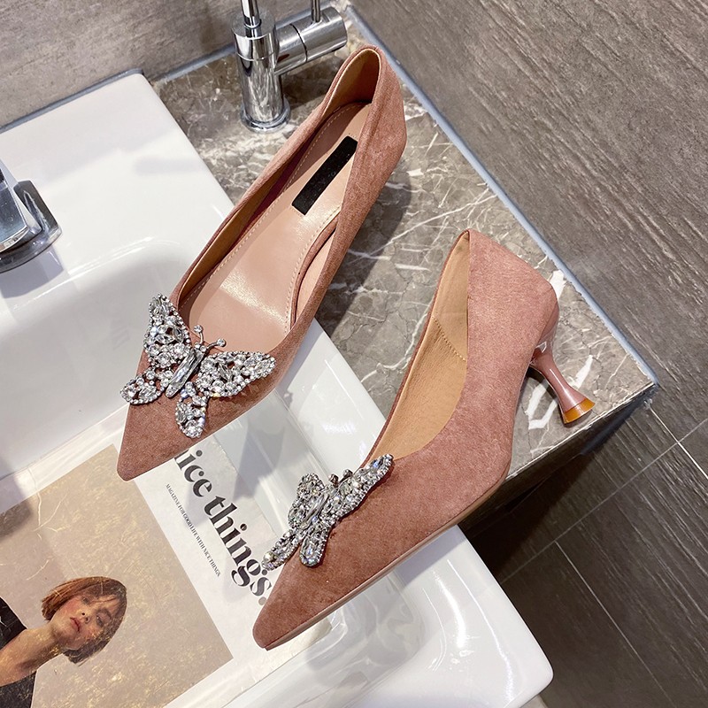 Rimocy Luxury Rhinestone Butterfly Women Pumps Sexy Pointed Toe Thin High Heel Shoes Woman Spring Summer Wedding Party Shoes