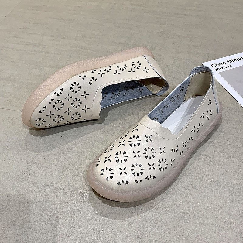 Leather Women Flats New Cutout Summer Shoes Woman Hollow Women's Loafers Female Solid Shoes