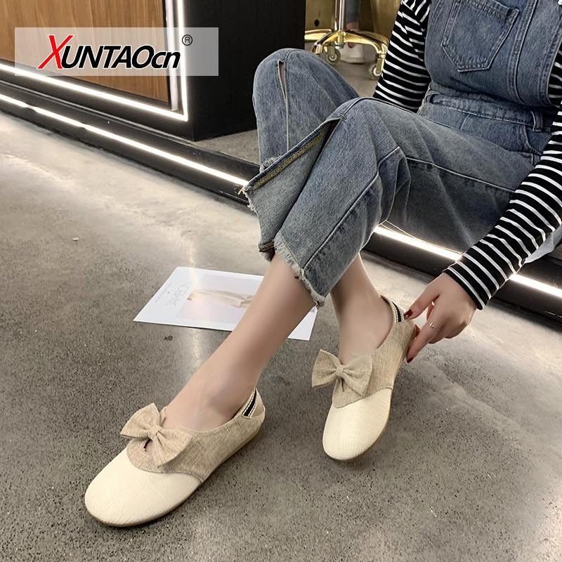New Nylon Women's Super Cute Flats Flat Heels Non-slip Bow-knot Shoes for Woman School Girls Soft Summer Wild Loafer 2022