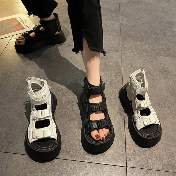 The new women's thick bottom muffin summer 2021 student velcro wedges shoes for women open toe shoes hook and loop sandals