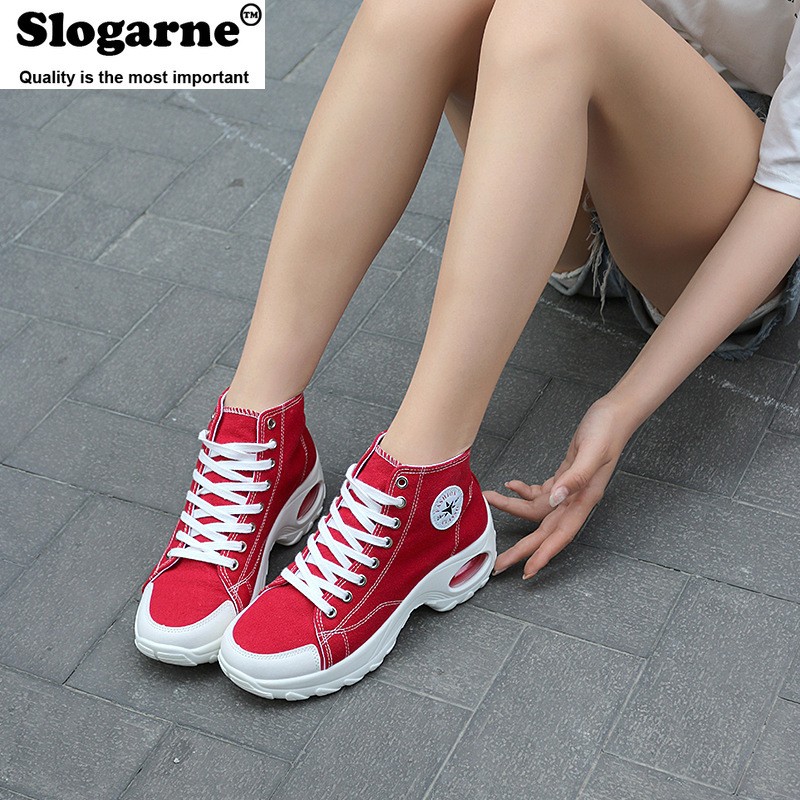 Women's Spring Summer Plus Size High Top Sneakers Women Height Increase Canvas Shoes Air Cushion Casual Sneakers Loafers