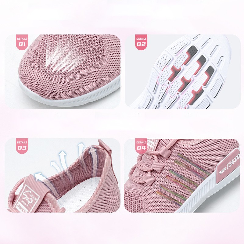 Women's sports shoes flying woven lightweight soft sole lace-up casual mesh shoes breathable shoes