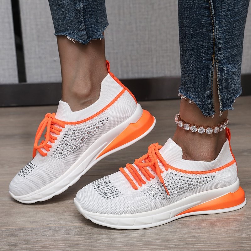 Rimocy Women Crystal Platform Sneakers Comfortable Soft Sole Knitted Flat Shoes Woman 2022 Spring Breathable Mesh Casual Shoes