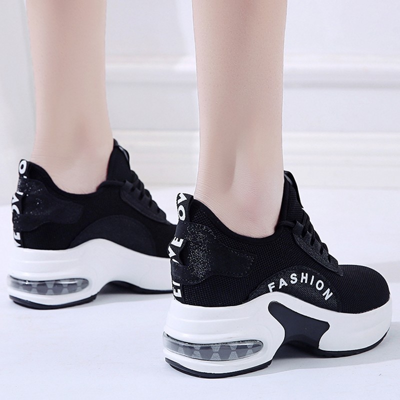 Lucifer 2022 Spring Breathable Mesh Casual Women Sneakers Lace Up Height Increasing Shoes Woman Air Cushion Wedges Female Shoes