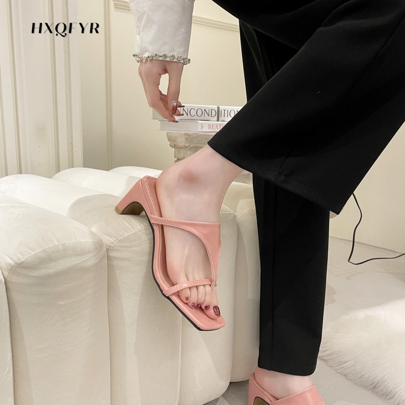 Women Shoes 2022 New Women Flip Flops Slippers Fashion Women's Slippers Pinch Toe Square Head Women Party Shoes Women's High Heels