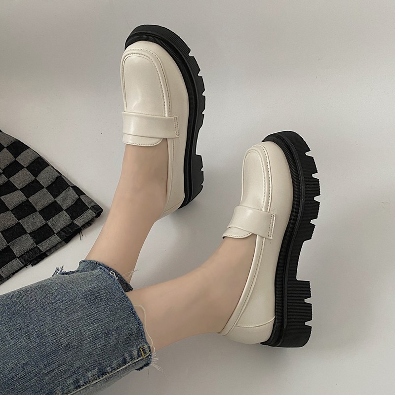 Rimocy Thick Sole Platform Women Shoes Fashion Black PU Lether Loafers Female 2022 Spring Comfortable Slip On Casual Shoes Woman