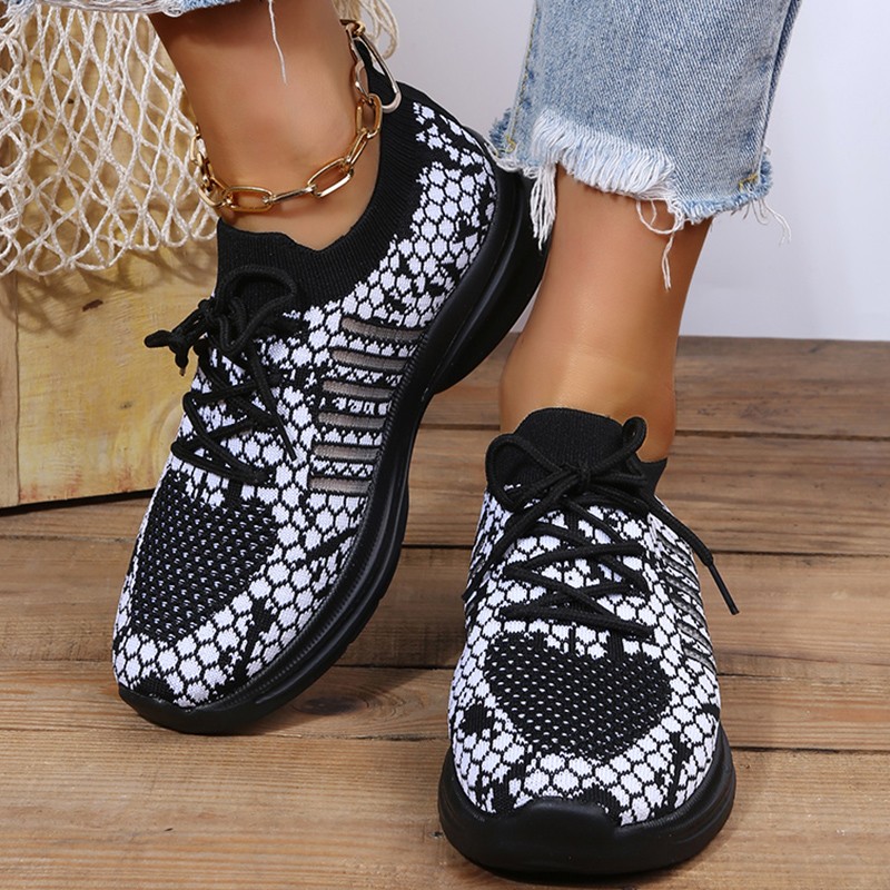 Lucyever Breathable Mesh Sneakers for Women Snake Pattern Lace Up Vulcanized Shoes Woman 2022 Comfty Non Slip Tenis Shoes 44