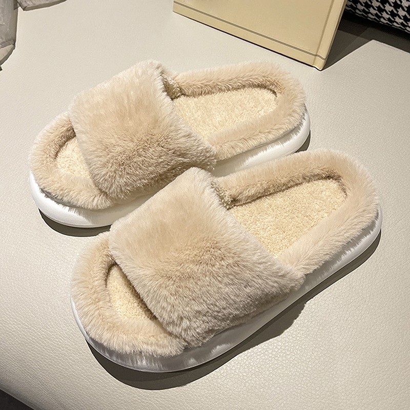 Plush Home Slippers Fluffy Women Slides Comfort Furry Flat Sandals Female Cute Slippers Shoes For Women Indoor Flip Flops