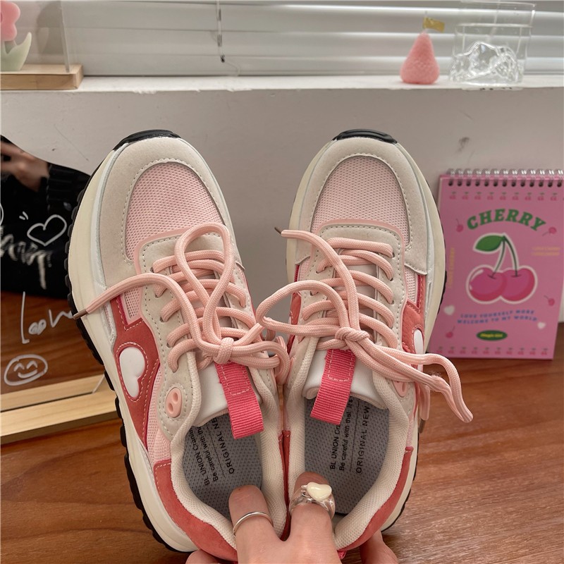 2022 Fashion Chunky Sneakers Women Lace-up Basketball Sneakers Kawaii Daddy Breathable Mesh Sneakers For Women