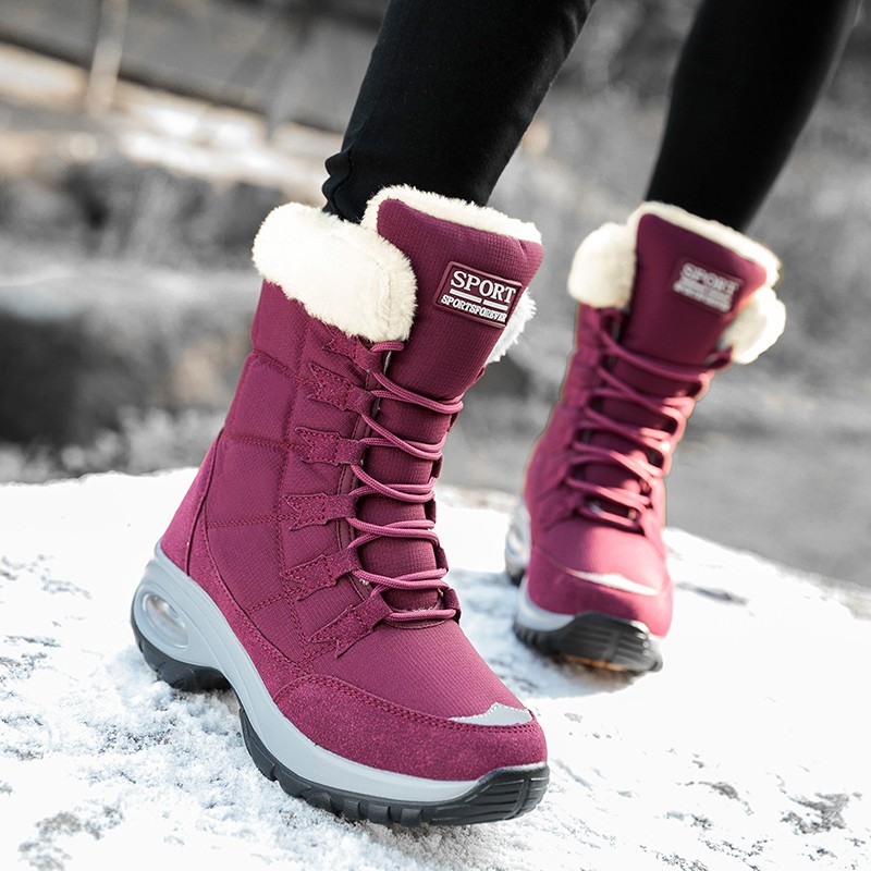 platform winter boots women keep warm plush fur flat non-slip waterproof comfortable snow boots woman black thigh high boots