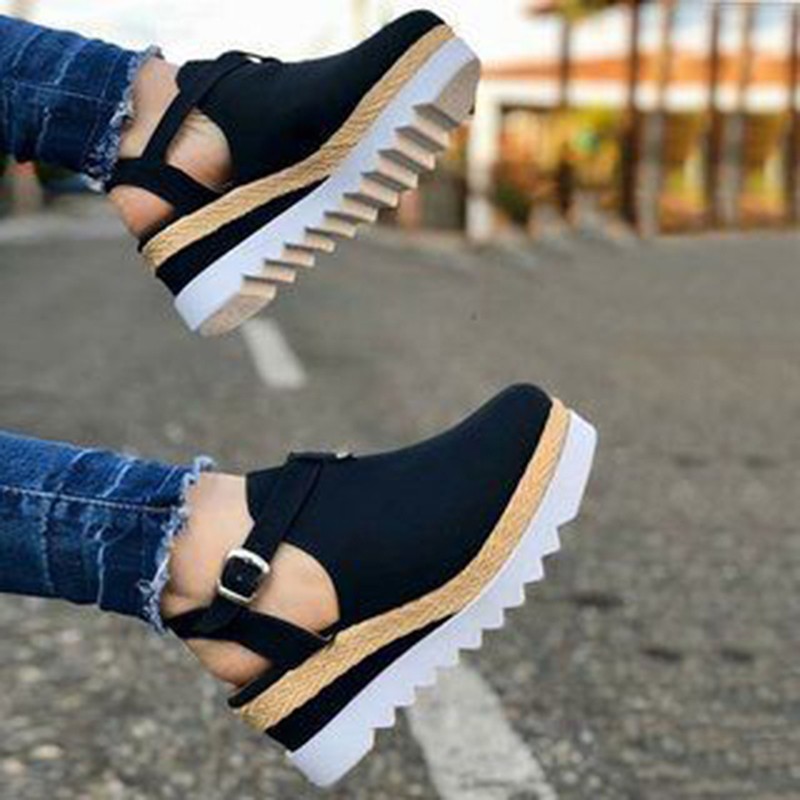 Women's platform sandals, flat shoes, solid color, casual style, fashionable, summer 2021