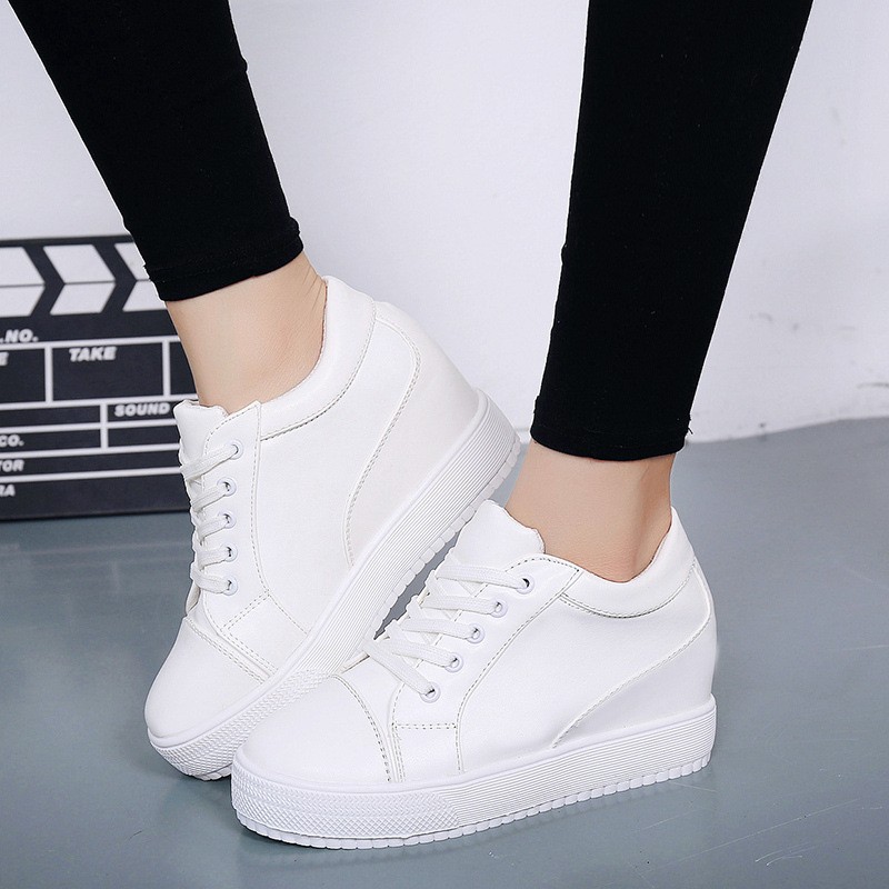 New white hidden wedge heels sneakers casual shoes woman high platform shoes women high heels wedges shoes for women