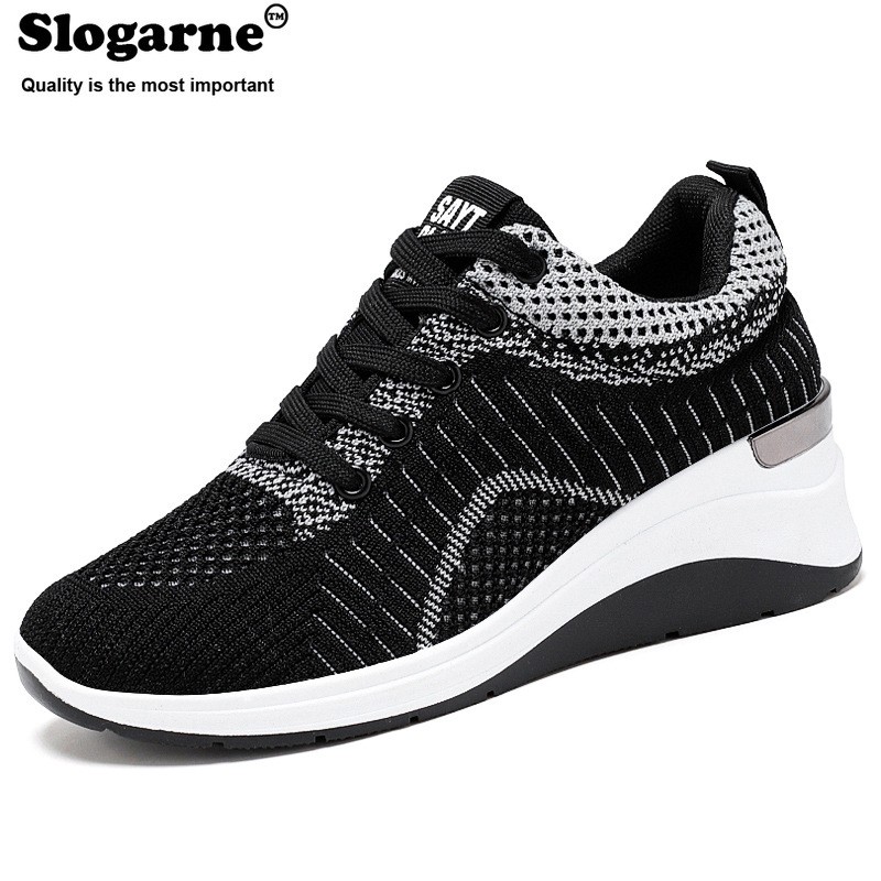 Women's Knitting Flats Lace Up Slip-On Breathable Comfortable Platform Sneakers Female Spring Sports Casual Shoes Running Loafers