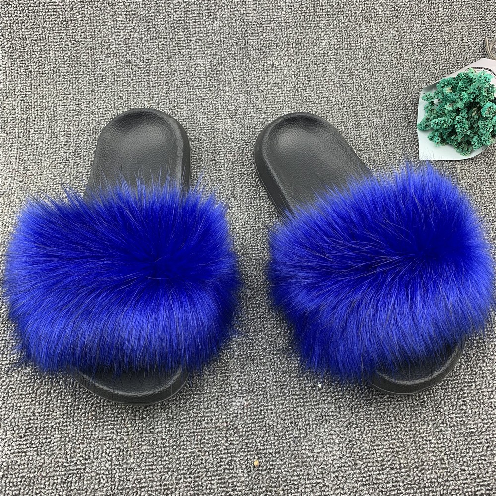 Fashion designer luxury ladies furry fur slippers colorful sandals rainbow shoes for women