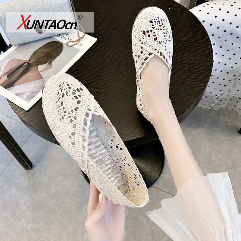 New Fashion Canvas Shoes Women Solid Platform Wedge Casual Loafer Flats Hollow Breathable Women Flat Shoes