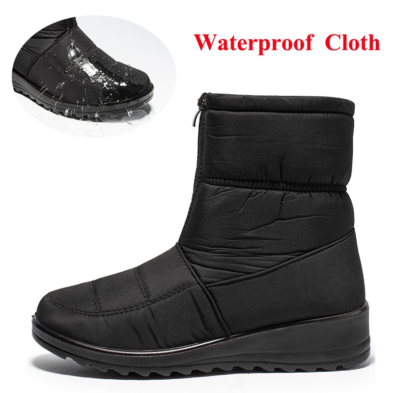 Waterproof Snow Boots For Women 2021 Winter Warm Plush Ankle Booties Front Zipper Non-slip Cotton Padded Shoes Woman Size 44