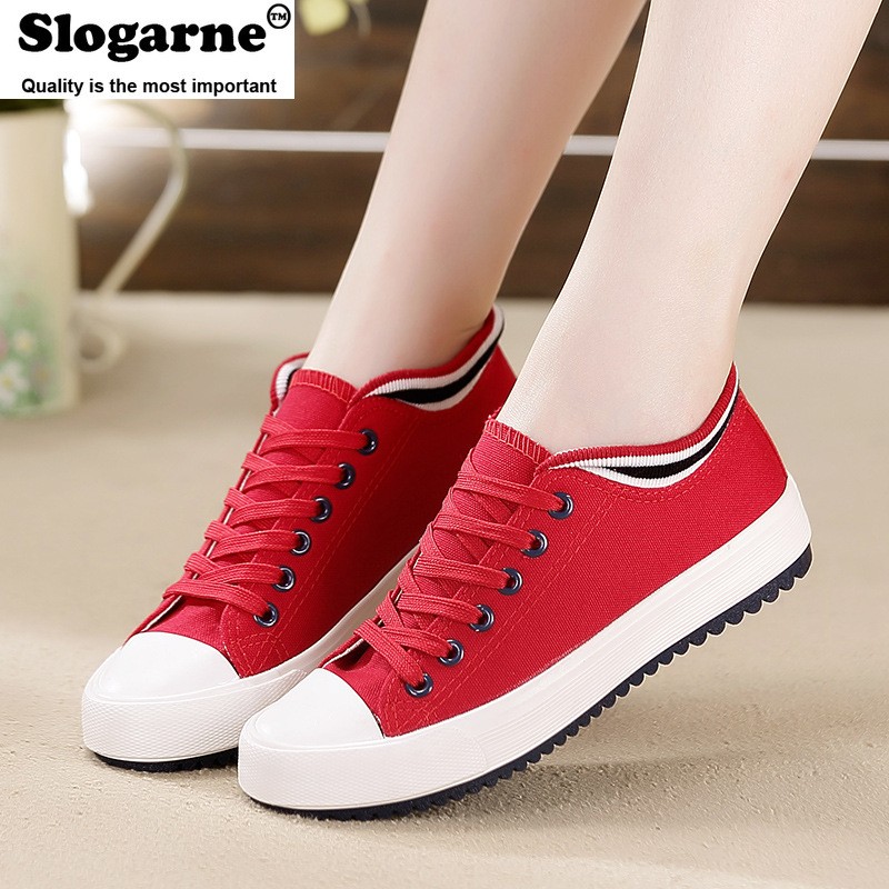 Student Sneakers Flat Canvas Shoes Lace Up Women Spring Classic Casual Sneakers Thick Sole Vulcanized Shoes Platform Shoes